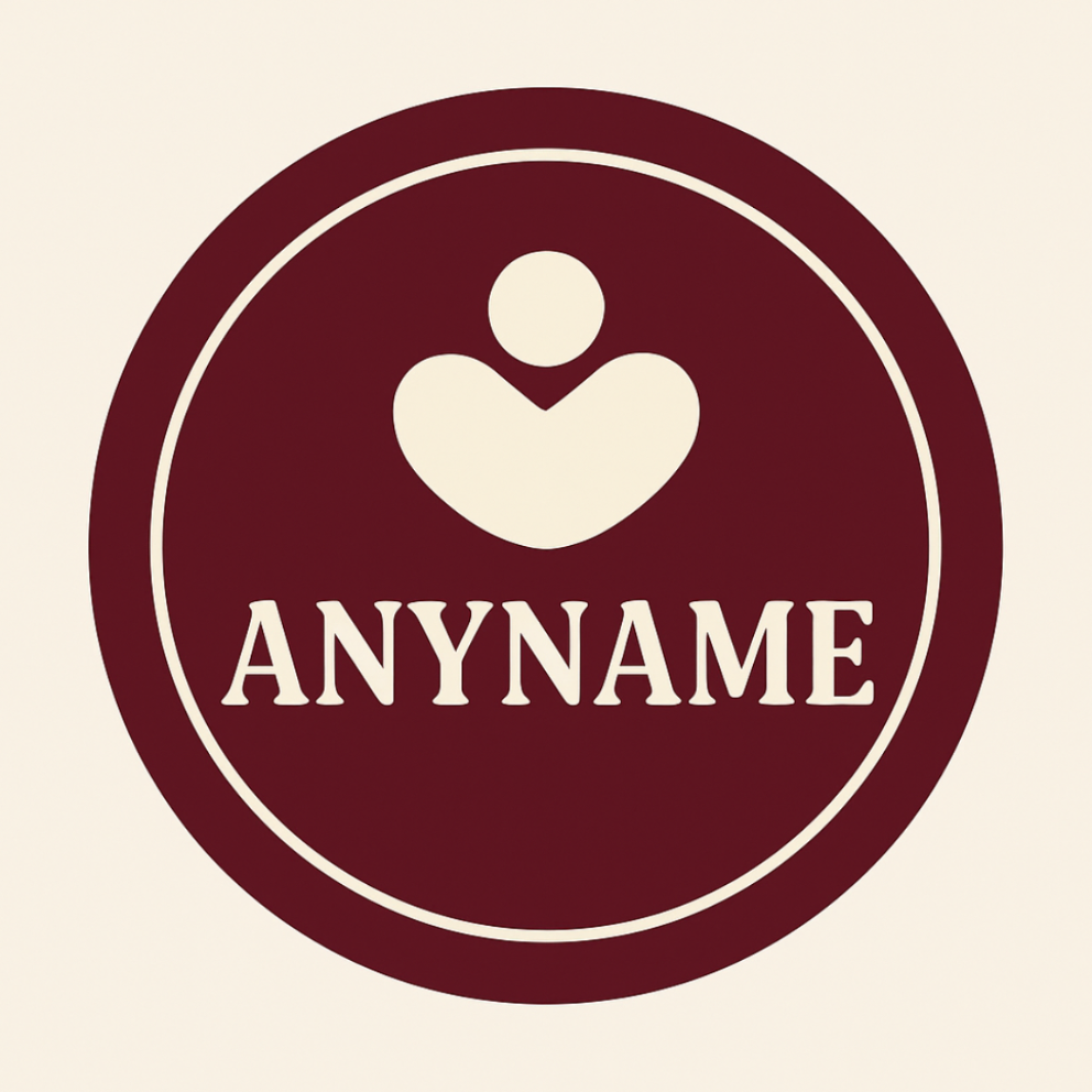 Logo with a stylized figure and 'ANYNAME' text on a maroon background